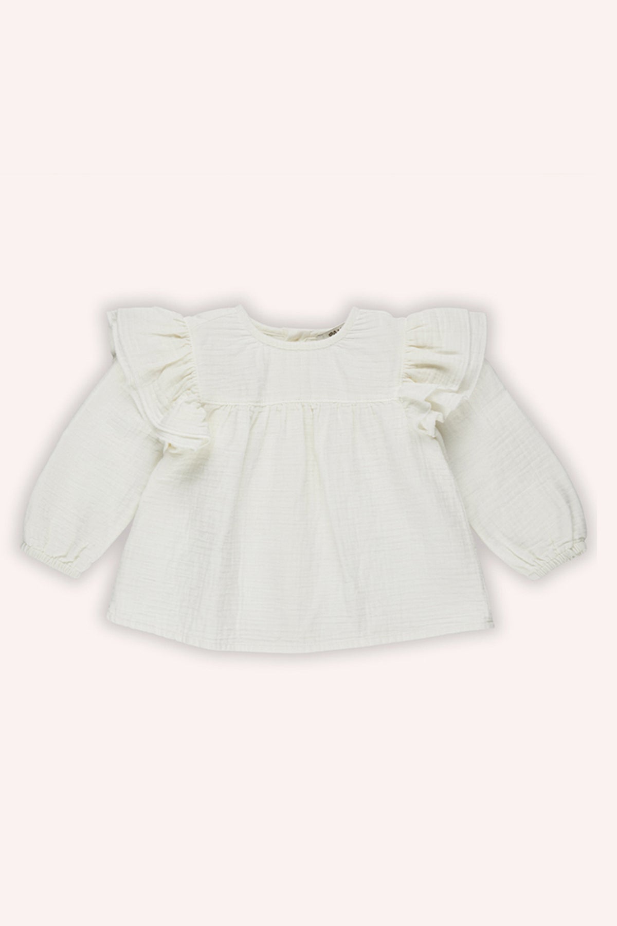 Bluza cu maneca lunga si volan, PANCO - Minimal Optimist, Ecru, pentru fetite