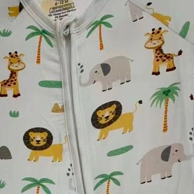 Pijamale lungi din bambus - model slimfit, Happy Zoo, Alb, pentru baietei