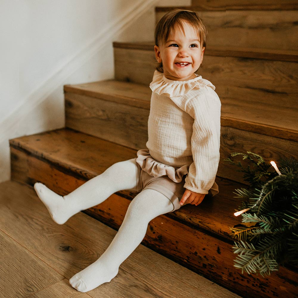 Pantaloni scurti bufanti cu volan in talie EEVI Bloomers - Botanic, Bej, pentru fetite