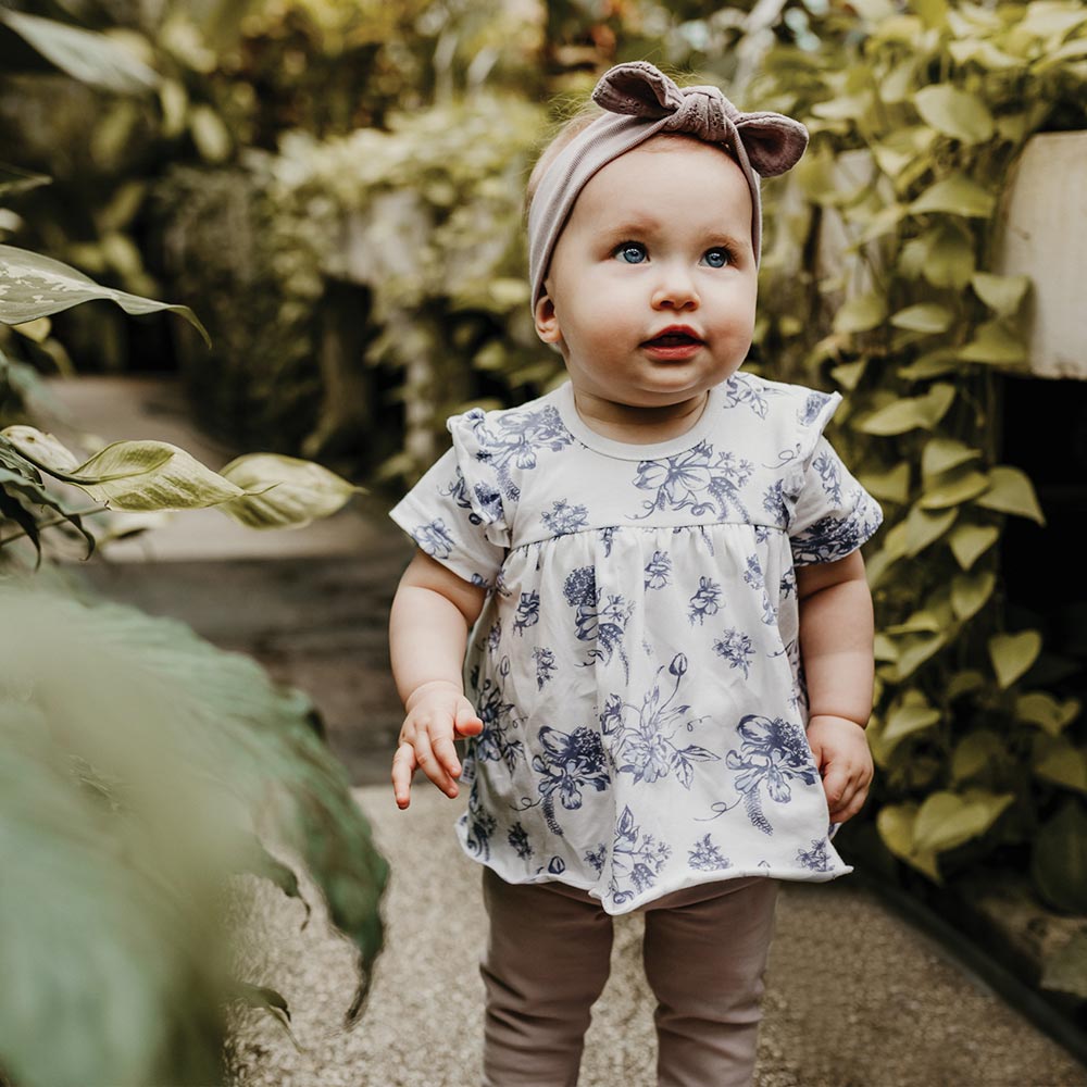 Body tip rochita, cu maneca scurta si model floral, EEVI - Botanic, Alb, pentru fetite