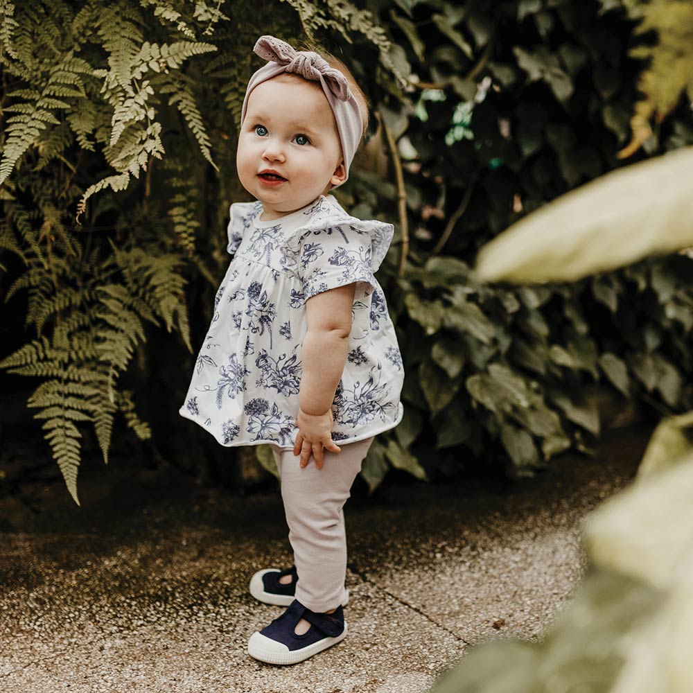 Body tip rochita, cu maneca scurta si model floral, EEVI - Botanic, Alb, pentru fetite