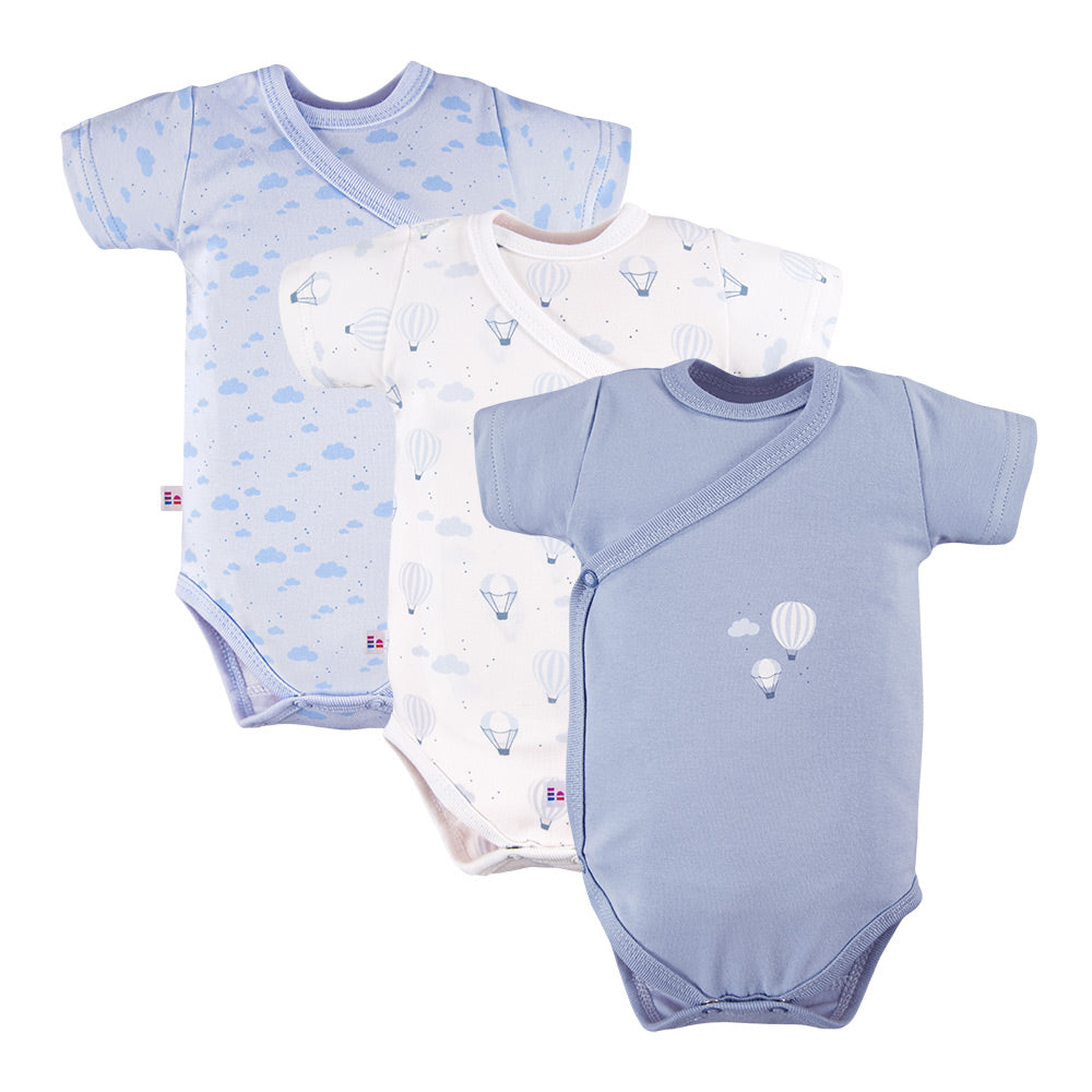 Set 3 Body-uri cu maneca scurta si model baloane, EEVI - Petite, Albastru, pentru baietei