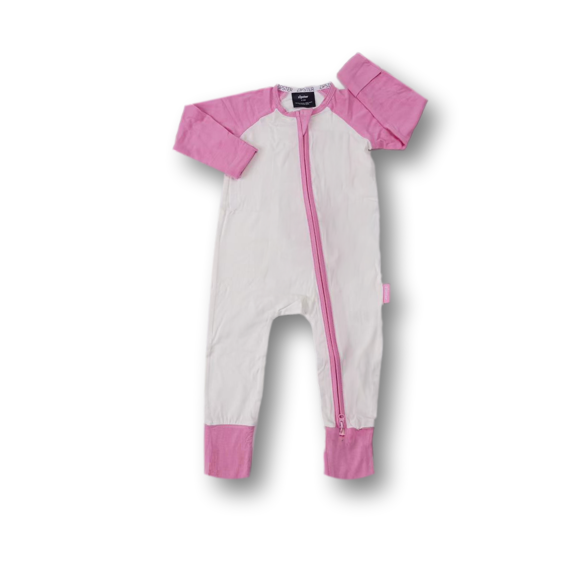 Pijamale lungi cu fermoar din bambus, ZIPSTER - Baseball Pink, Roz, pentru fetite