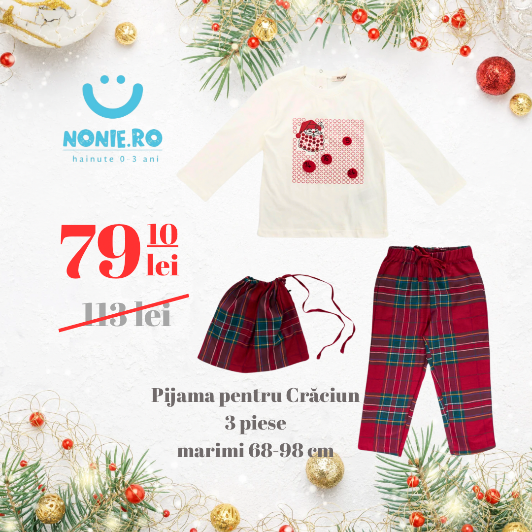 Pijamale Craciun 2 piese, PANCO - Pyjamas, Rosu, Unisex, pentru baieti si fetite