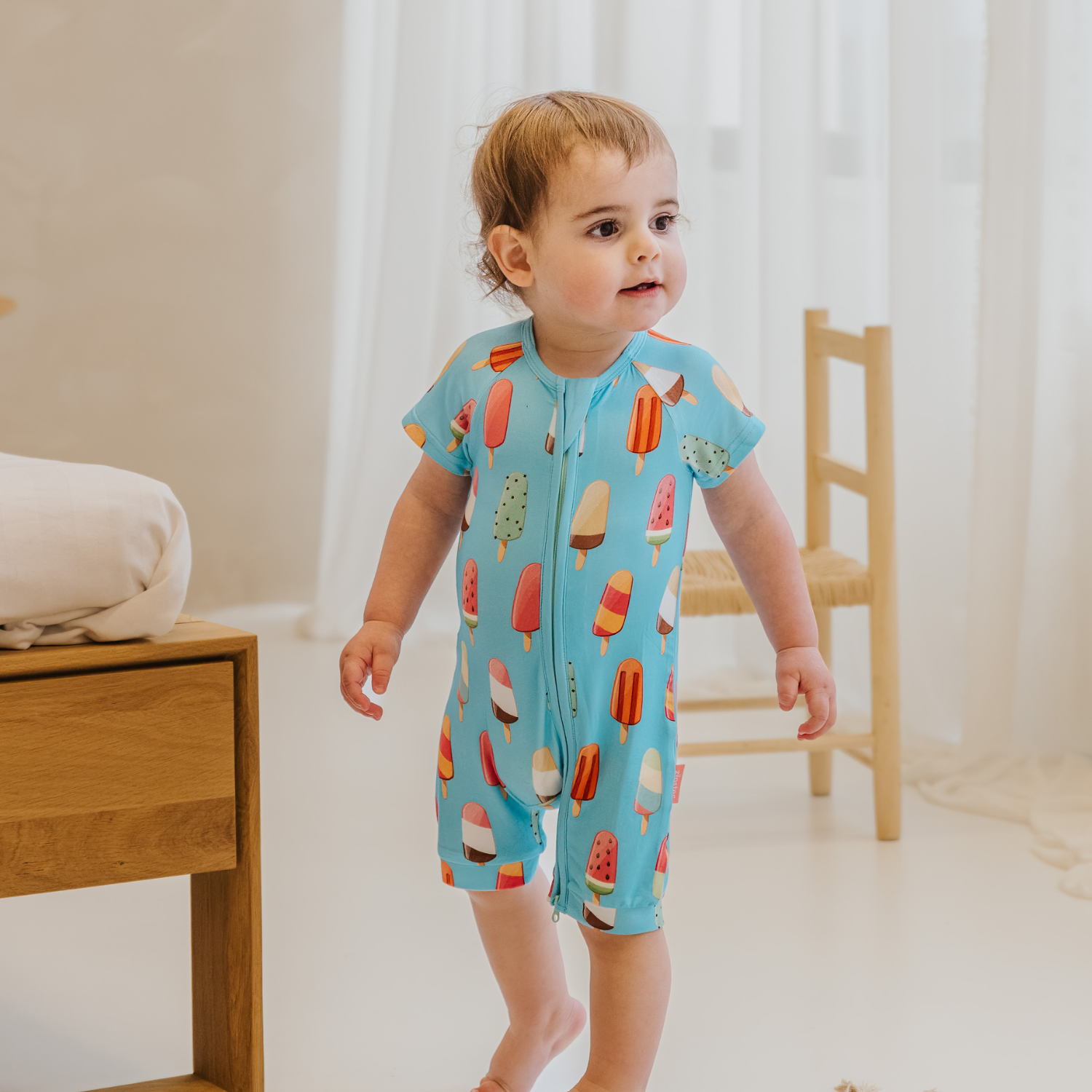 Salopeta scurta din bambus, ZIPSTER Shortie - Lolly, Bleu, pentru bebelusi