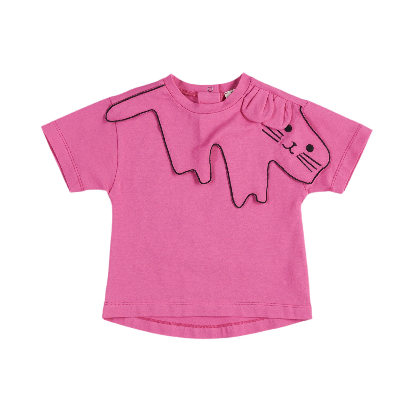 Tricou cu guler brodat pisicuta PANCO - Hope, Fucsia, pentru fetite