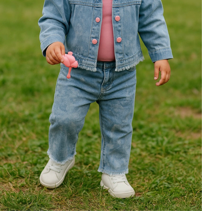 Blugi imprimati cu talie elastica PANCO - Stella, Albastru Denim, pentru fetite