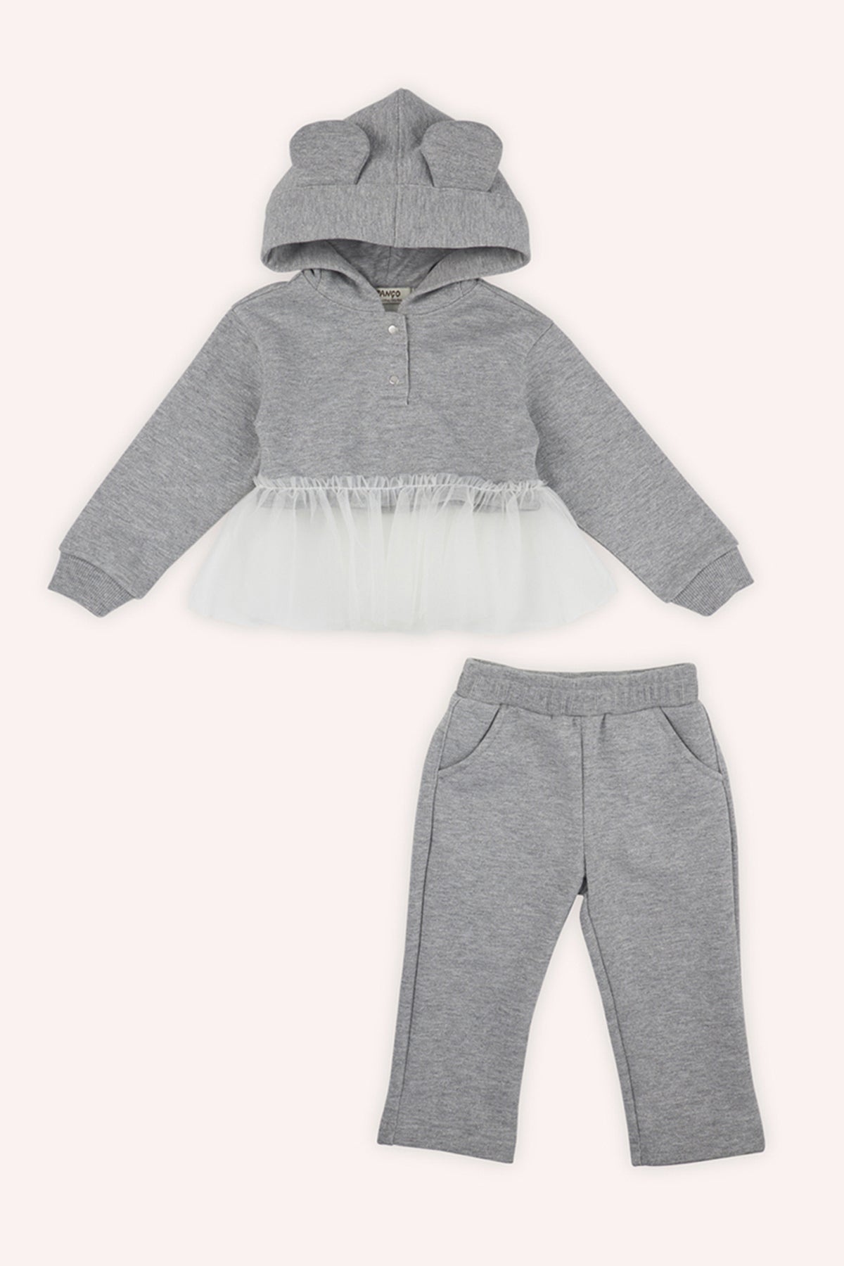 Set de trening 2 piese: bluza cu gluga si urechi, cu tull, si pantaloni, PANCO - Little Ballerina, pentru fetite