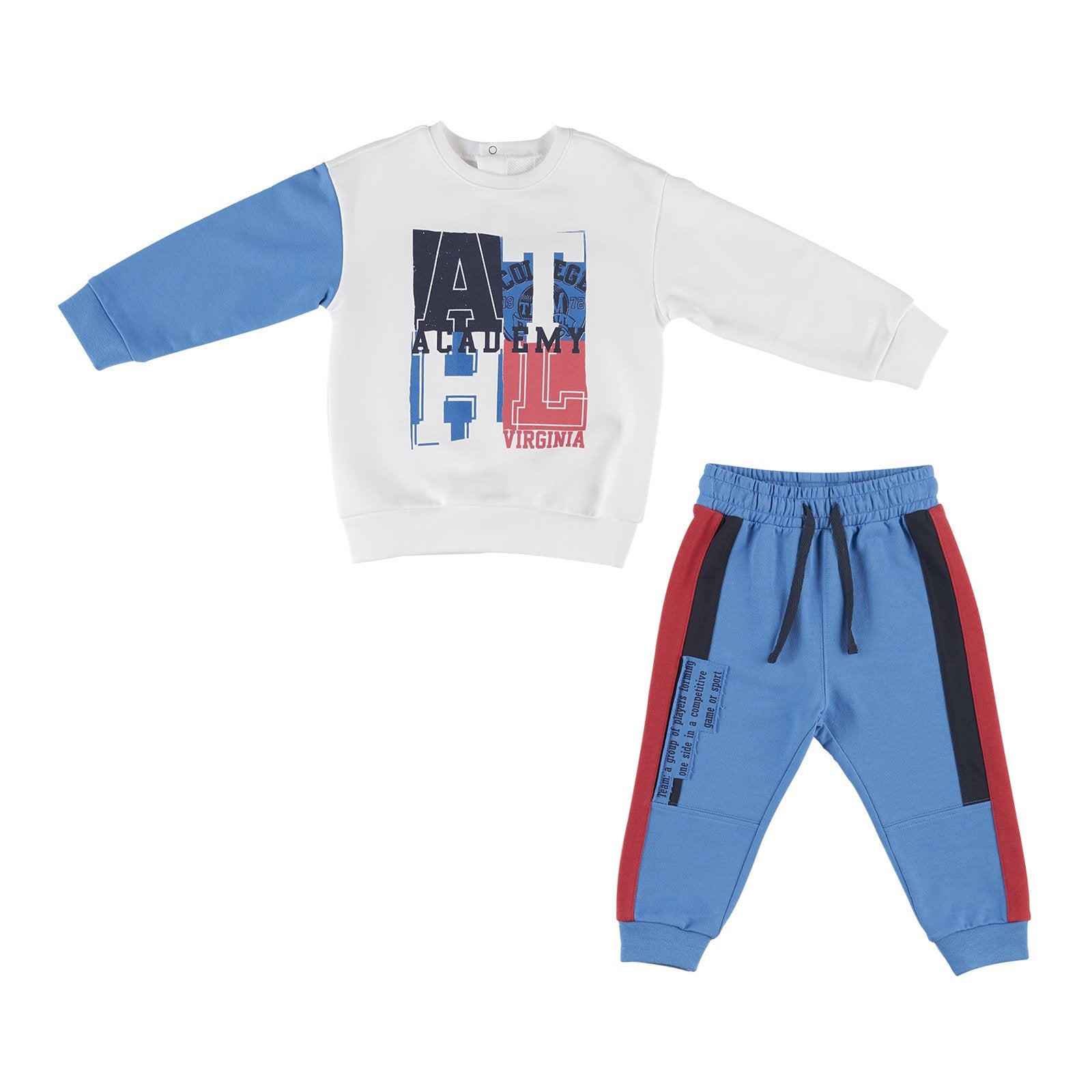 Set 2 piese trening bluza si pantalon PANCO - Athletic Team, Alb si Bleumarin, pentru baietei