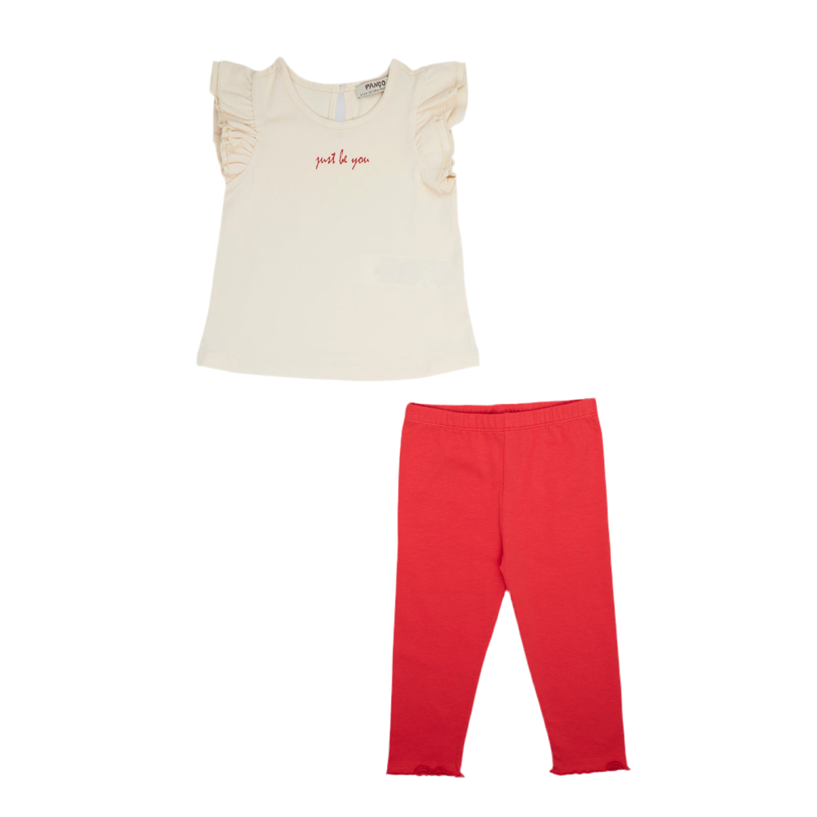 Set 2 piese: tricou si colanti PANCO - Layana, Rosu & Bej, pentru fetite