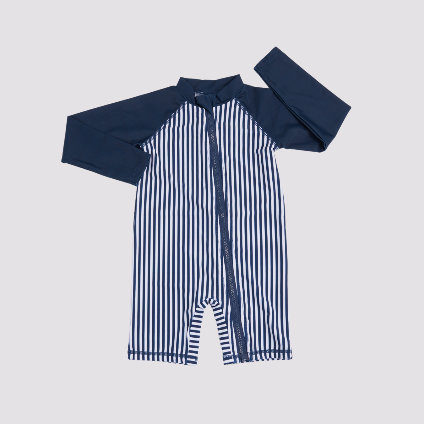 Costum de baie cu protectie solara UPF 50+, ZIPSTER - Nautical Stripes, Albastru Navy cu dungi, pentru baieti