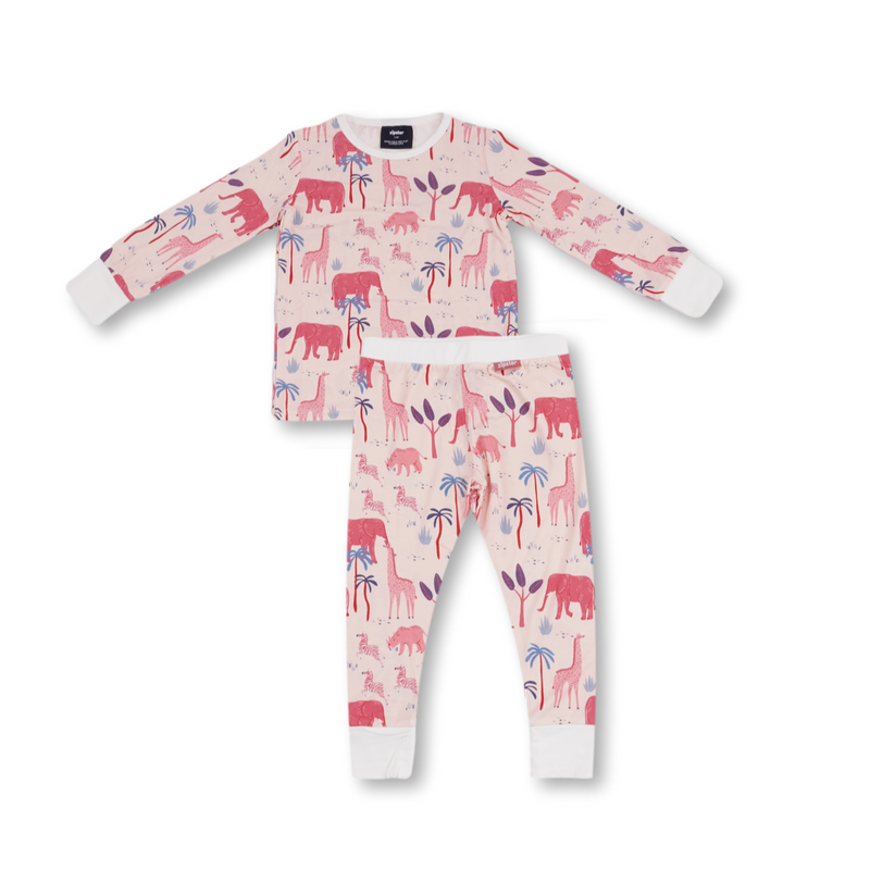 Pijamale 2 piese, material din bambus, ZIPSTER - Pink Safari, Roz cu Elefanti, pentru fetite