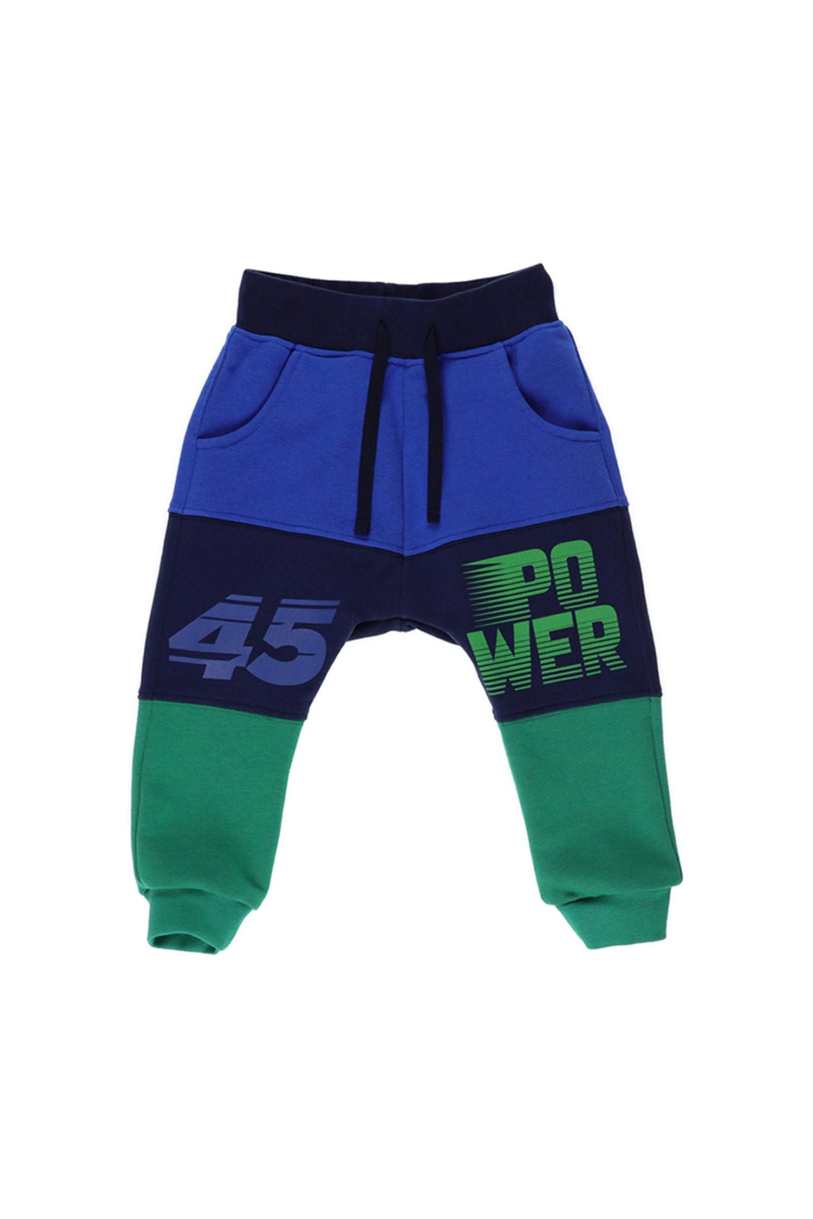 Pantaloni de trening cu imprimeu 45 Power, PANCO - Fast Wheels, Albastru & Verde, pentru baieti