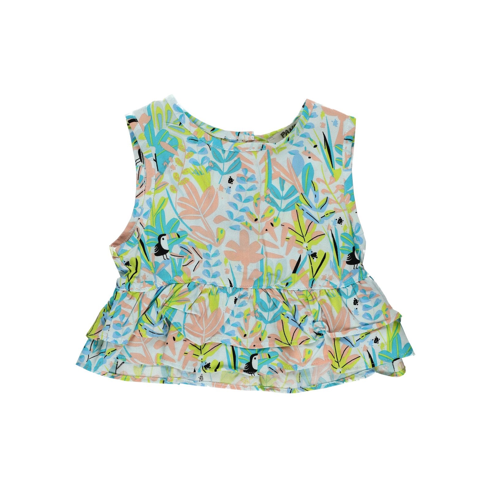 Top cu volan in talie PANCO - Jungle, Mint, cu imprimeu floral, pentru fetite