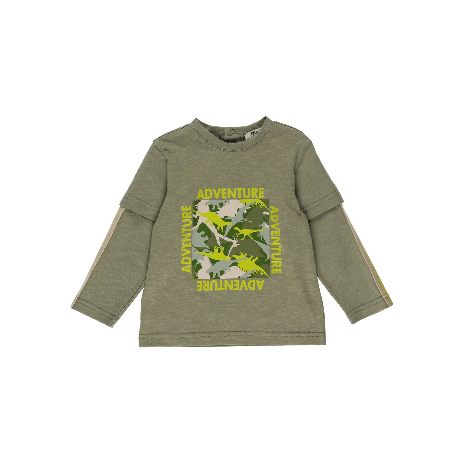 Bluza subtire cu maneca lunga si imprimeu PANCO - Dino Jungle, Verde Kaki, pentru baietei