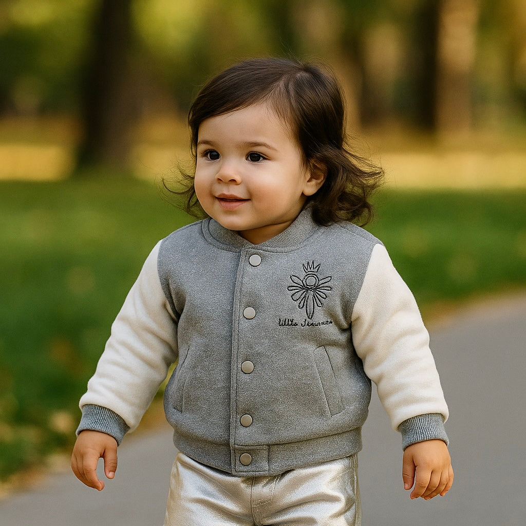 Jacheta groasa sport cu capse, Panco - Little Ballerina, Gri Melange, pentru fetite