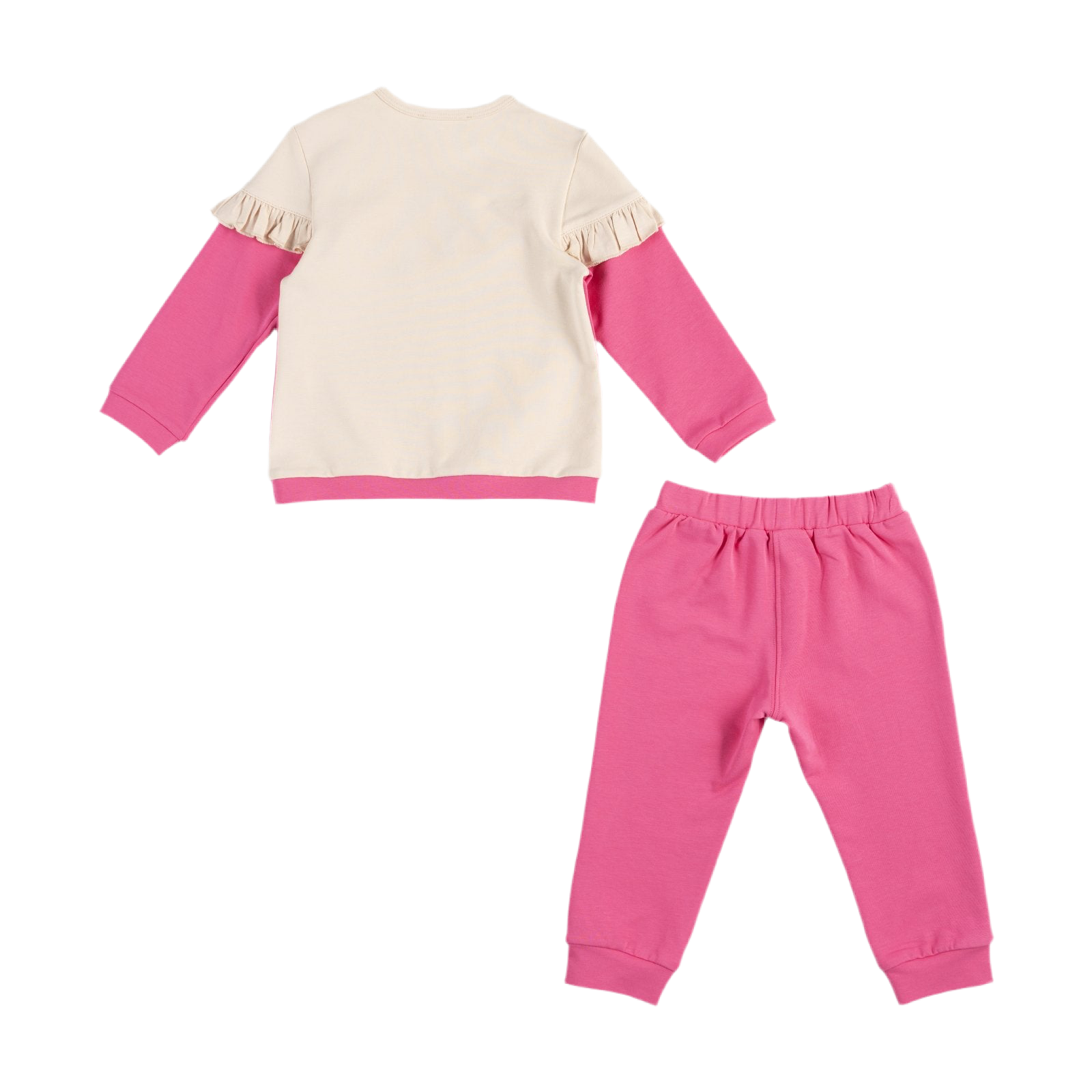 Set 2 piese sport: Bluza cu maneca lunga si volan si pantalon PANCO - Hope, Roz Fucsia si Bej, pentru fetite