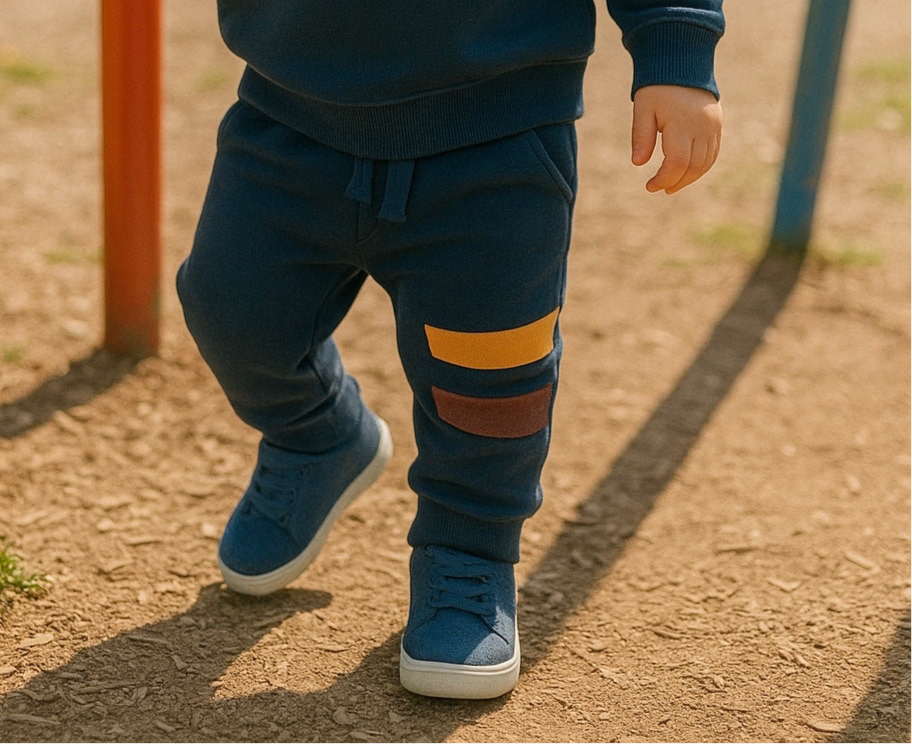 Pantaloni sport PANCO - Moments, Albastru Navy cu dungi Galben si Rosu, pentru baietei