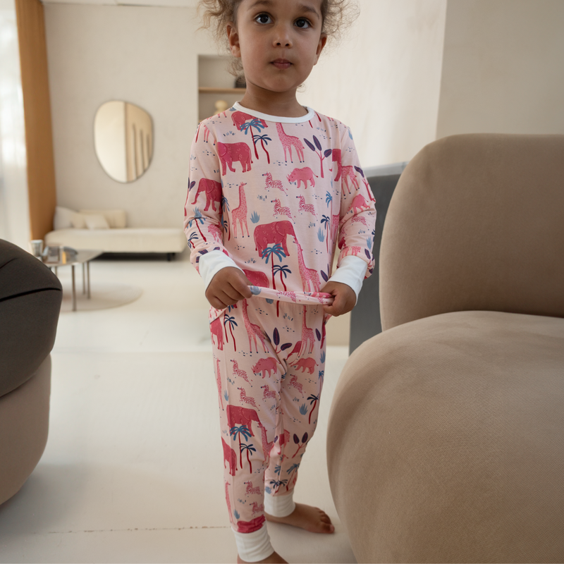 Pijamale 2 piese, material din bambus, ZIPSTER - Pink Safari, Roz cu Elefanti, pentru fetite