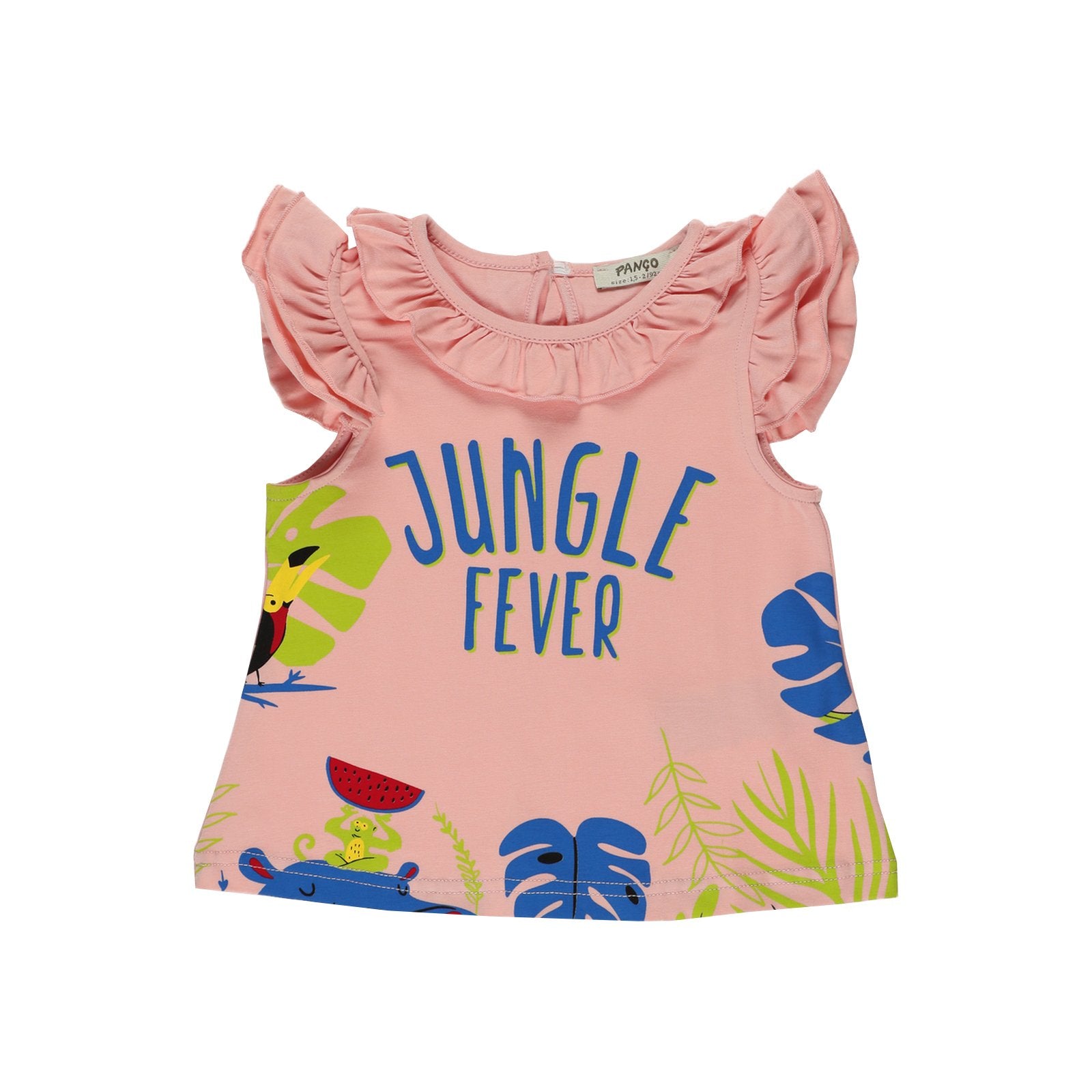 Tricou cu volane la guler si maneci PANCO - Jungle, Somon, pentru fetite