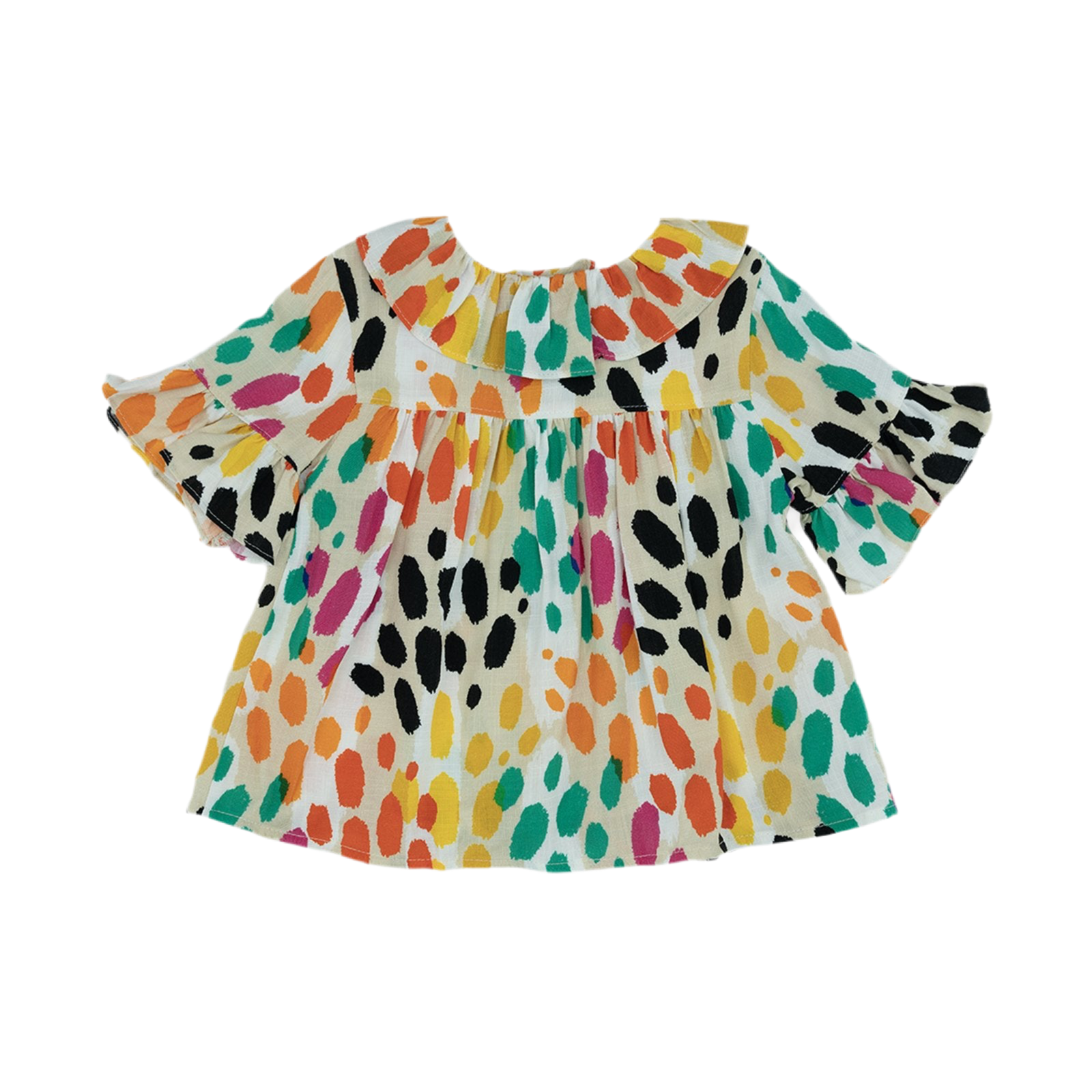 Bluza vaporoasa cu maneca scurta si volane PANCO - Hope, cu buline colorate, pentru fetite