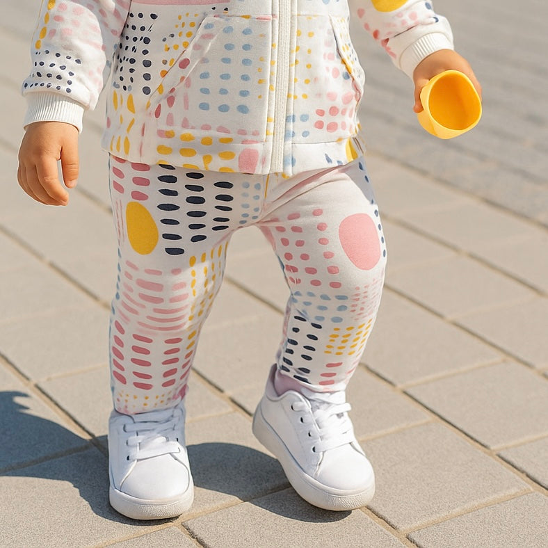 Colanti cu imprimeu multicolor PANCO - Cut & Paste, Ecru, pentru fetite