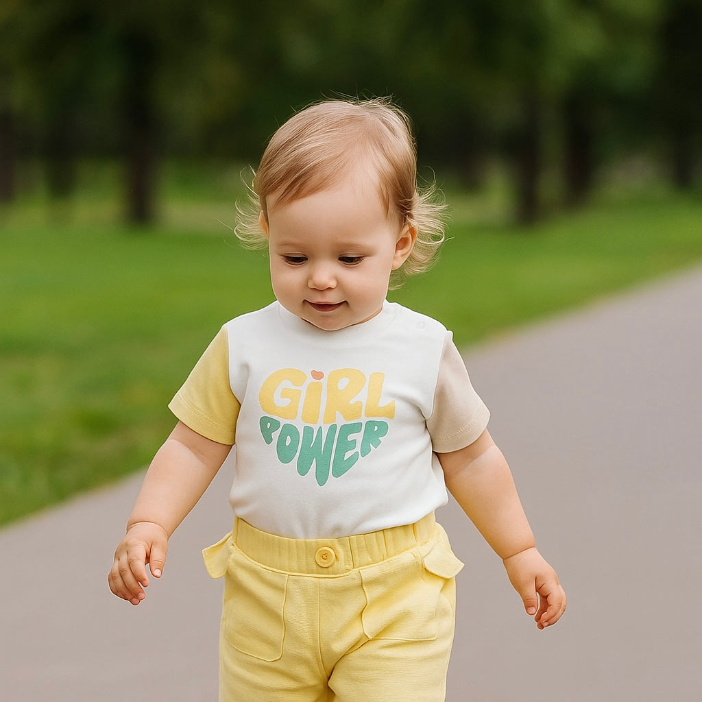 Tricou imprimat PANCO - Keep Going, Alb cu maneci colorate, pentru fetite