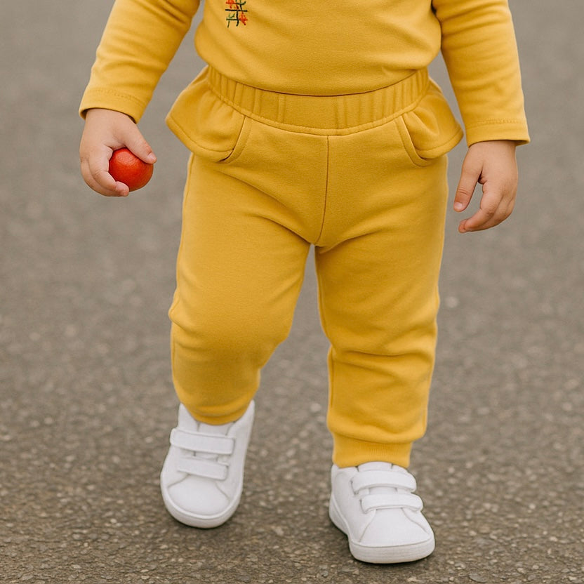 Pantaloni de trening lungi cu volanas in talie, PANCO - Retro Journey, Galben, pentru fetite