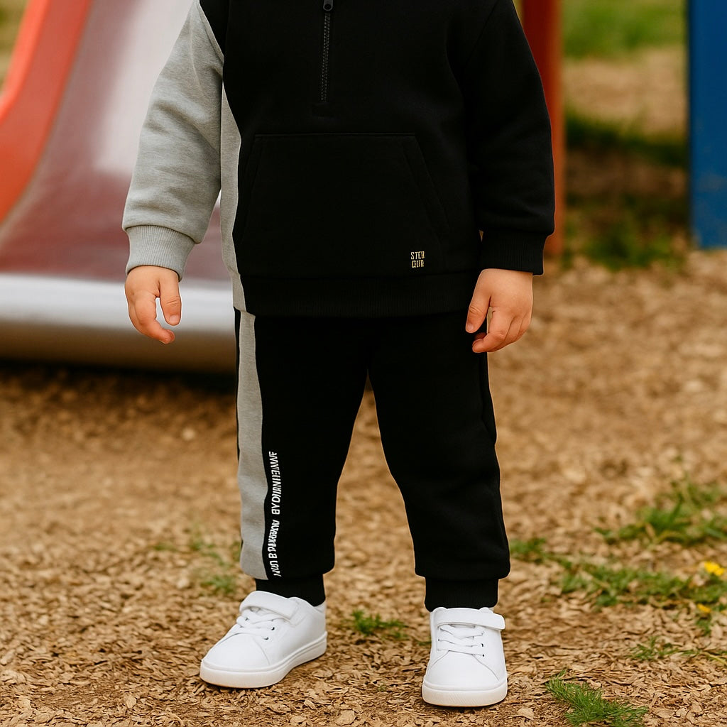 Pantaloni sport cu dunga laterala Gri PANCO - City Boys, Negru si Gri, pentru baietei