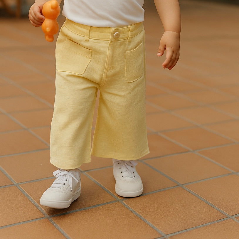 Pantaloni largi cu buzunare in fata PANCO - Keep Going, Galben, pentru fetite