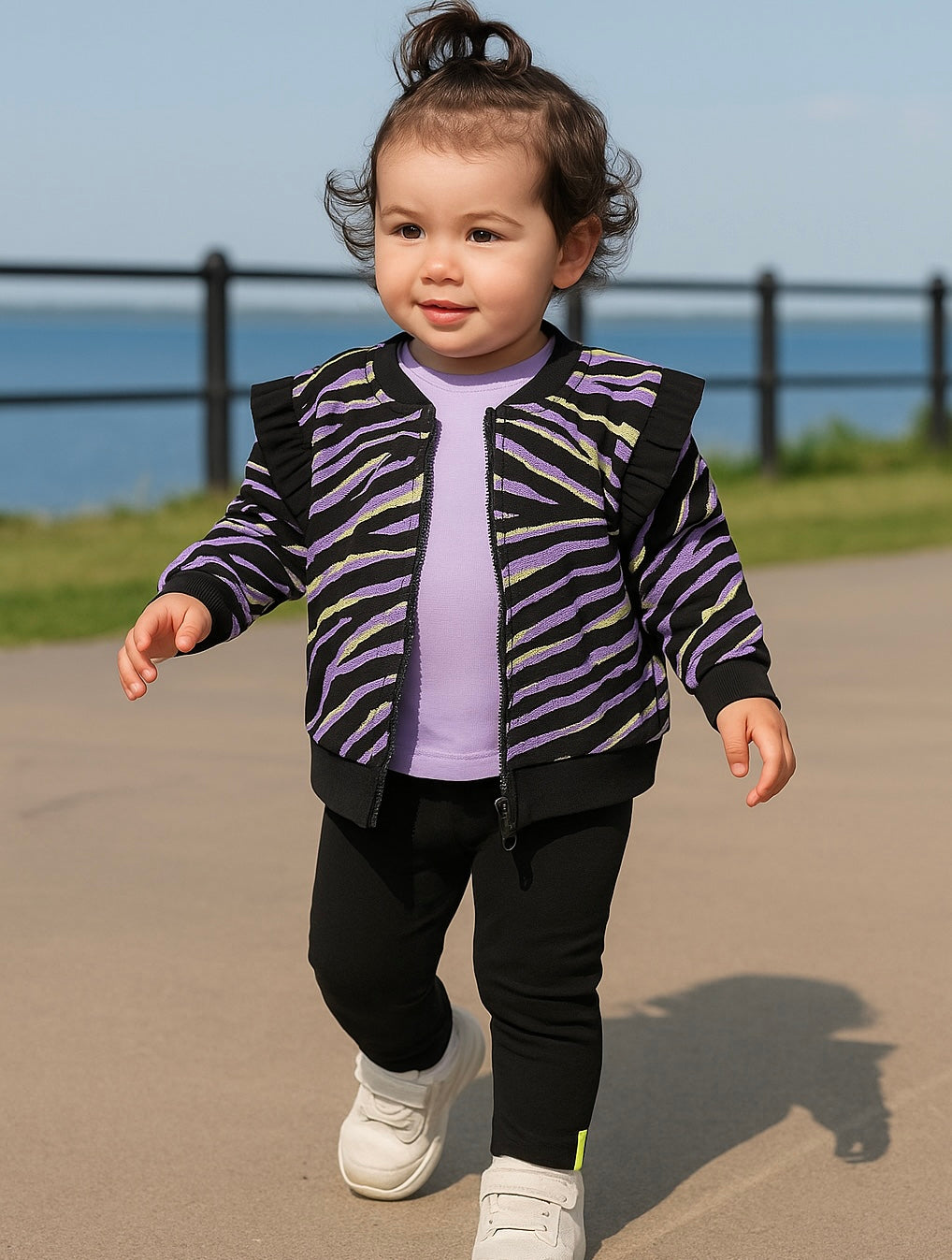 Bluza sport cu fermoar si imprimeu Zebra PANCO - Zebra`s, Negru si Lila, pentru fetite