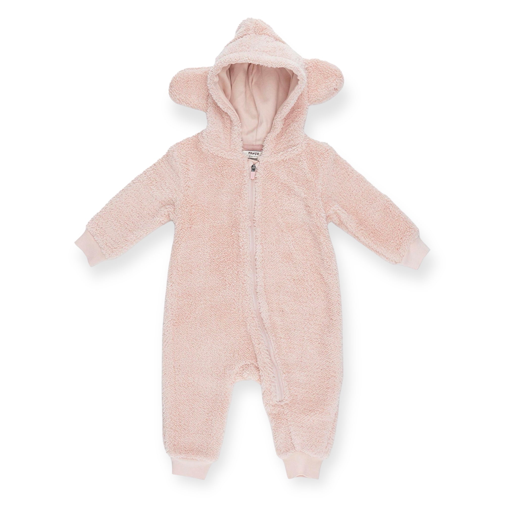 Salopeta Overall din Teddy, cu fermoar, PANCO - Soft, Roz Pal, pentru bebe fetite