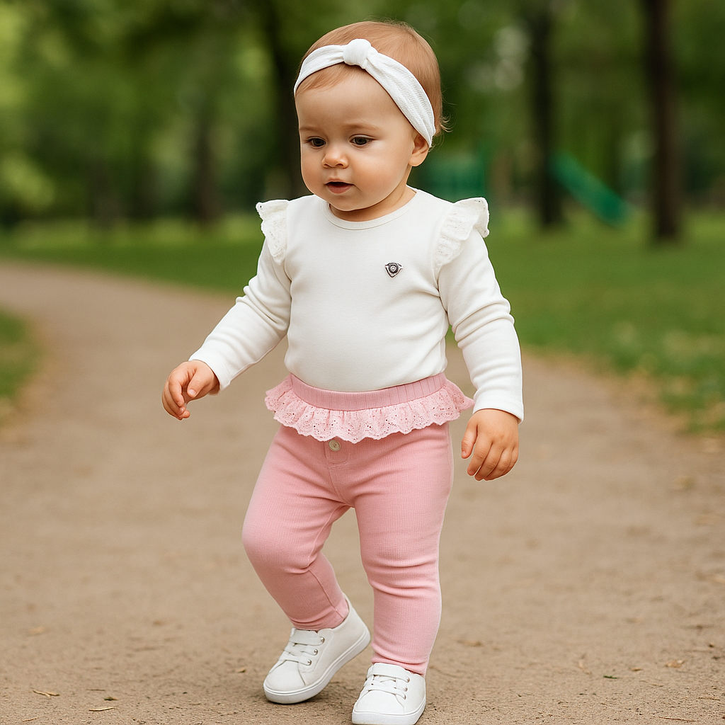 Colanti cu volan in talie PANCO - Dream On, Roz Pudrat, pentru fetite