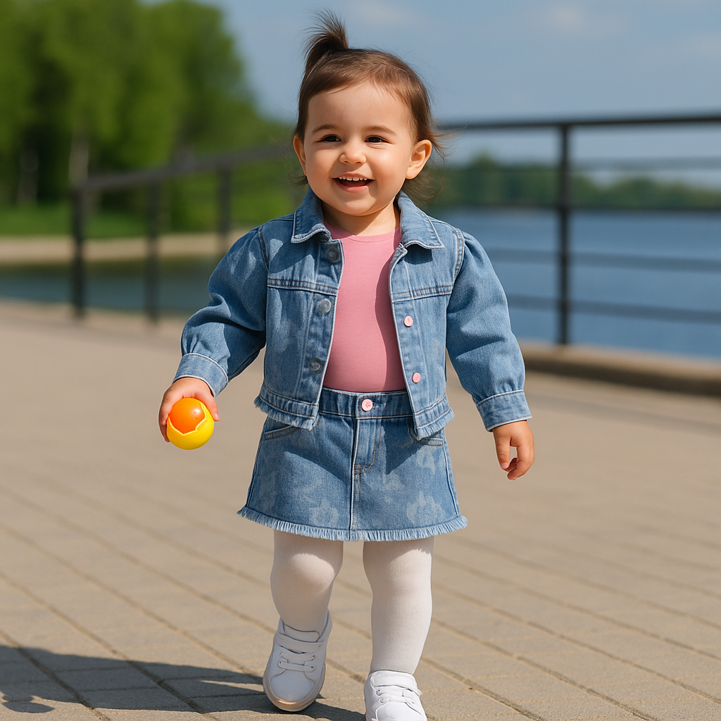 Fusta de blugi cu elastic in talie PANCO - Stella, Albastru Denim, pentru fetite