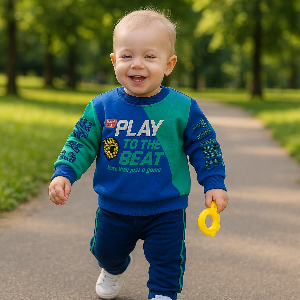 Bluza cu maneca lunga si impimeu SmileFace PANCO - Gaming Mode, Albastru aprins si Verde, pentru baietei
