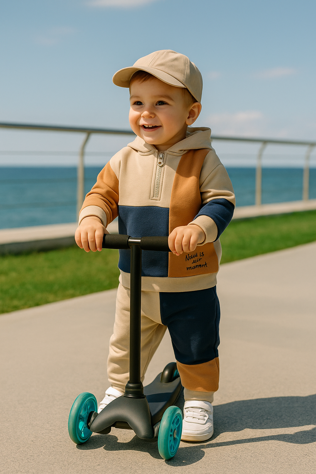 Set 2 piese sport, hanorac si pantaloni PANCO - Moments, Bej, pentru baietei