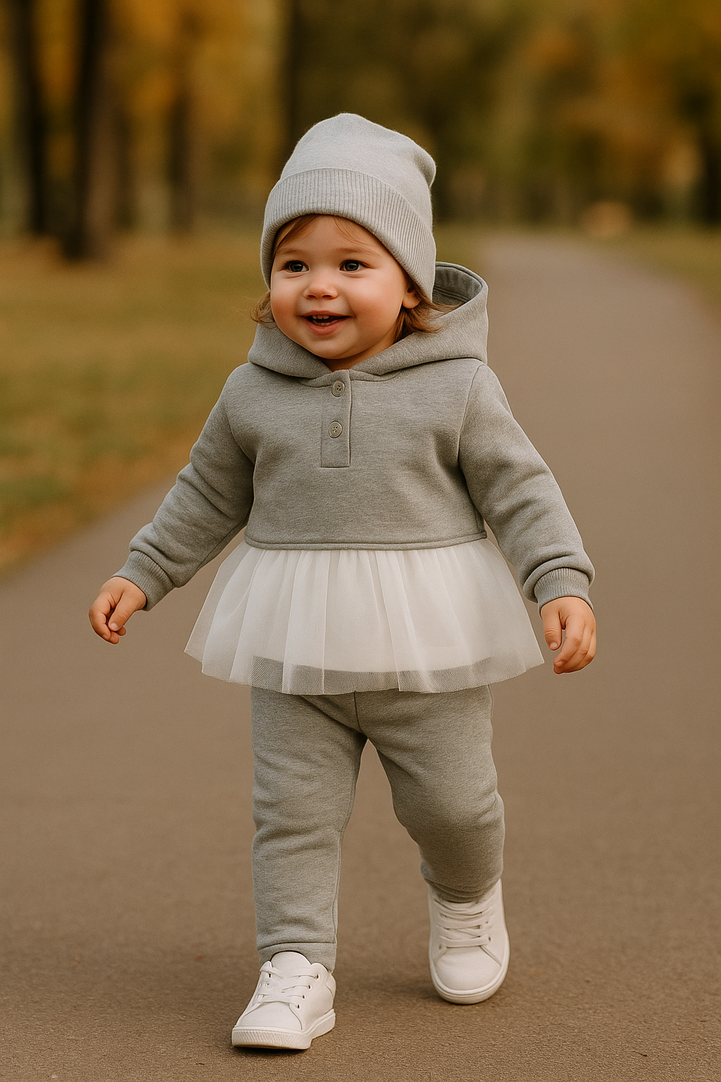 Set de trening 2 piese: bluza cu gluga si urechi, cu tull, si pantaloni, PANCO - Little Ballerina, pentru fetite