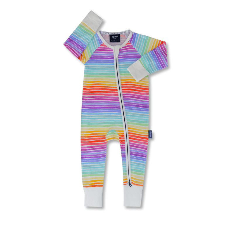 Pijamale lungi din bambus cu fermoar reversibil, ZIPSTER - Rainbow, Multicolor, pentru fetite