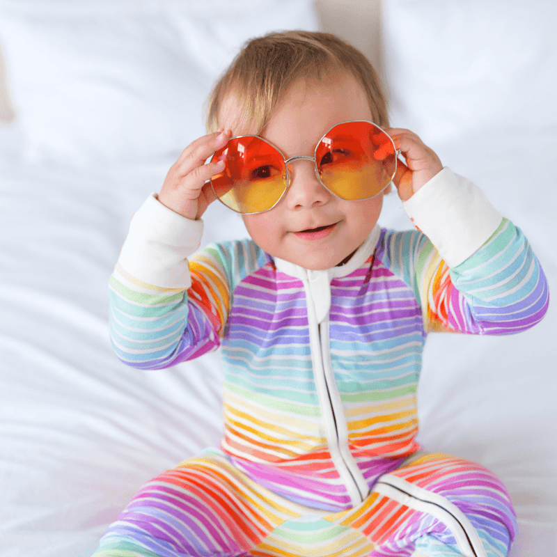 Pijamale lungi din bambus cu fermoar reversibil, ZIPSTER - Rainbow, Multicolor, pentru fetite