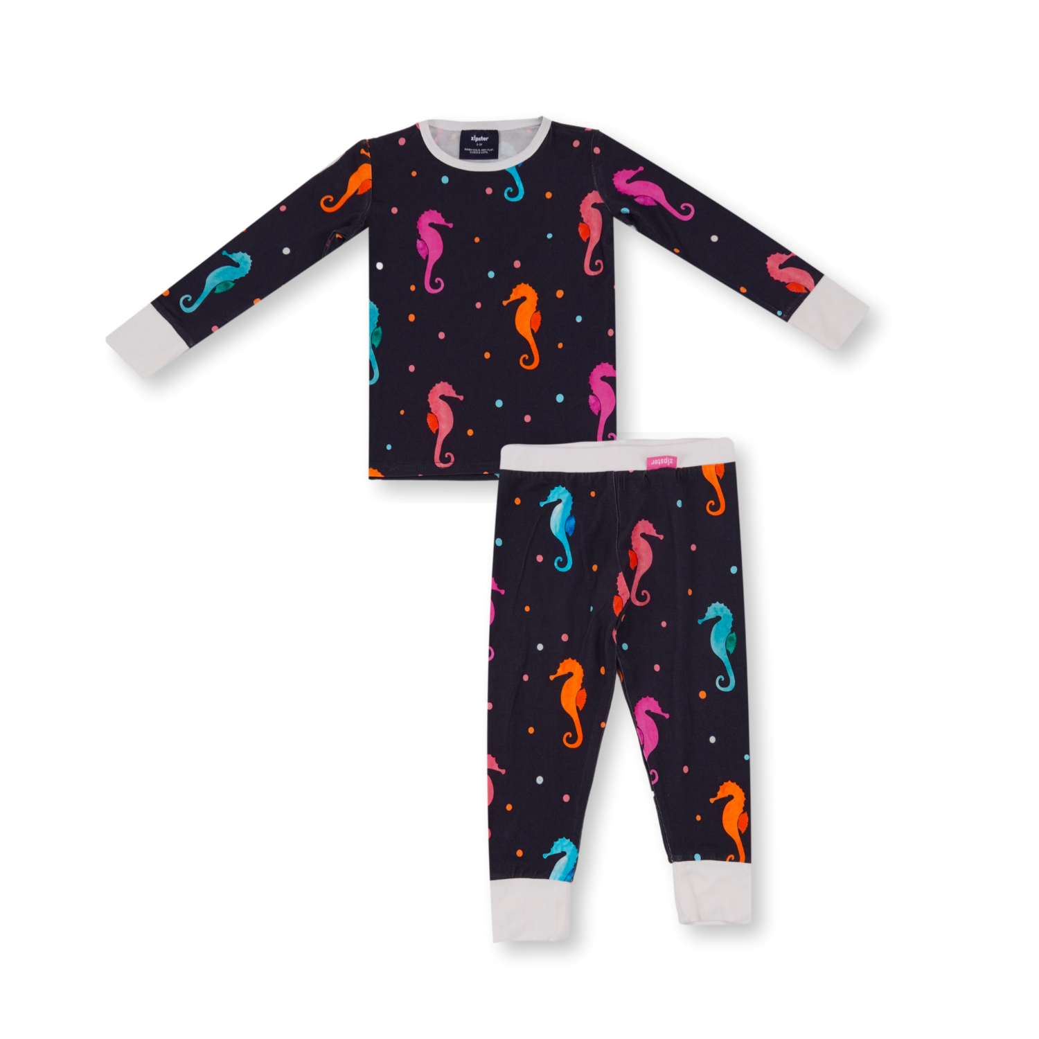 Pijamale 2 piese, material din bambus, ZIPSTER - SeaHorse, Bleumarin cu caluti de mare Multicolori, pentru fetite