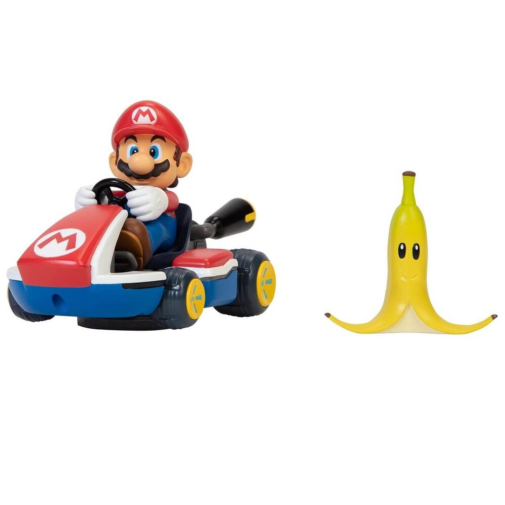 Super Mario Kart - SET Masinuta Mario Kart + Figurina si banana, 6.5 cm, 1 buc