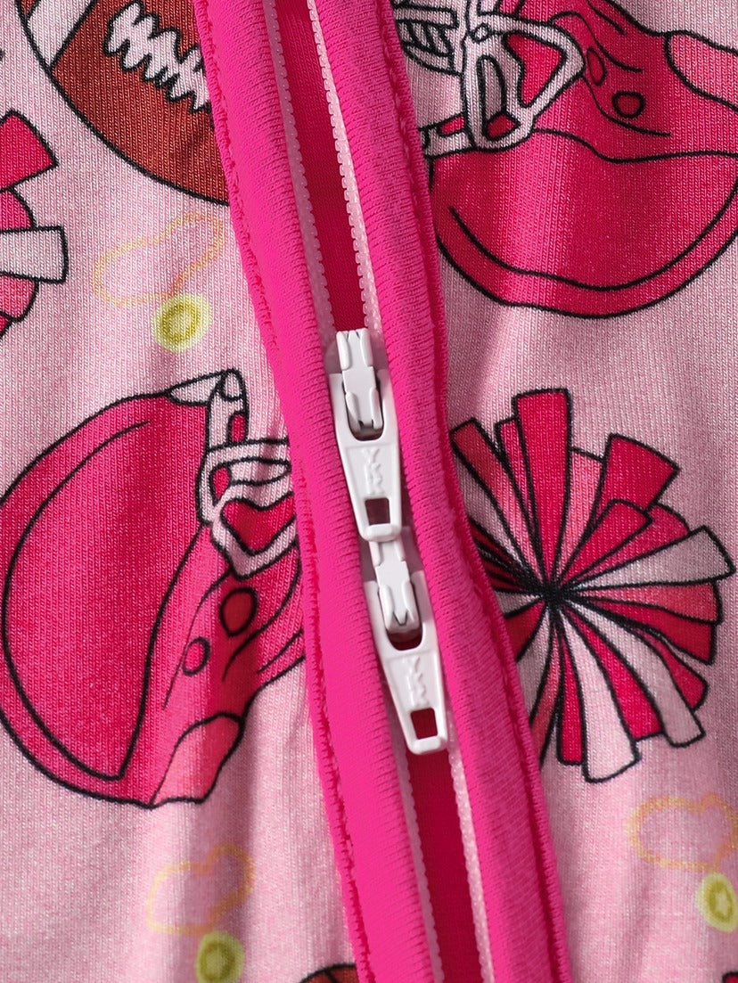 Pijamale lungi din bambus cu fermoar reversibil, Pink Sports, Roz Fucsia, pentru fetite