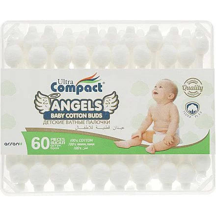 Betisoare de urechi cu Extra Protectie, ANGELS Baby, 100% bumbac pur, pentru bebelusi, 1 cutie x 60 buc