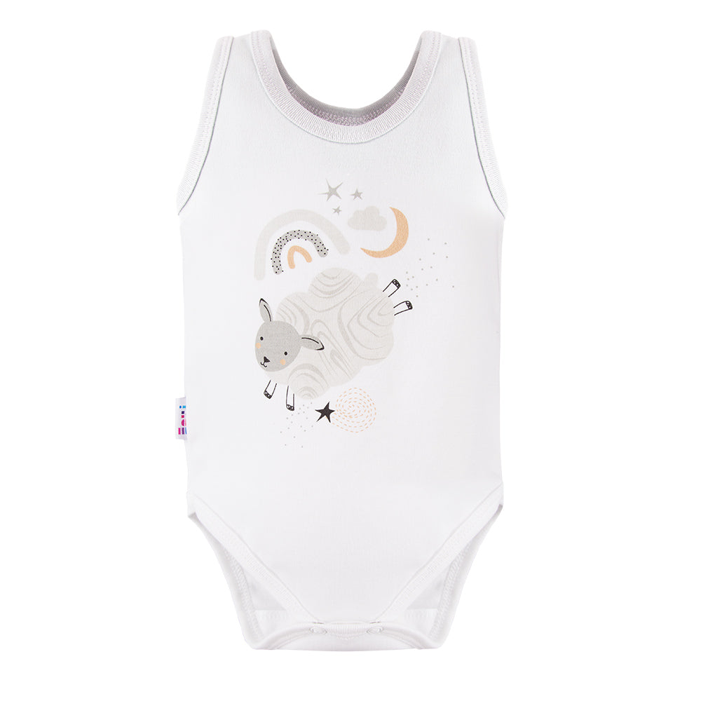 Body fara maneci cu model oita, EEVI - Mellow, Alb, pentru baietei