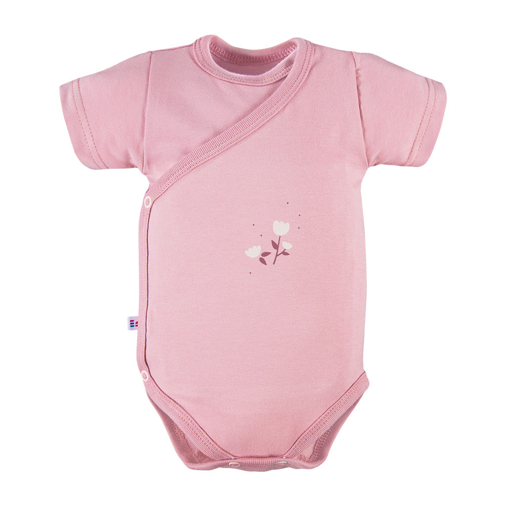 Body cu maneca scurta si model cu floricica, EEVI - Petite, Roz, pentru fetite