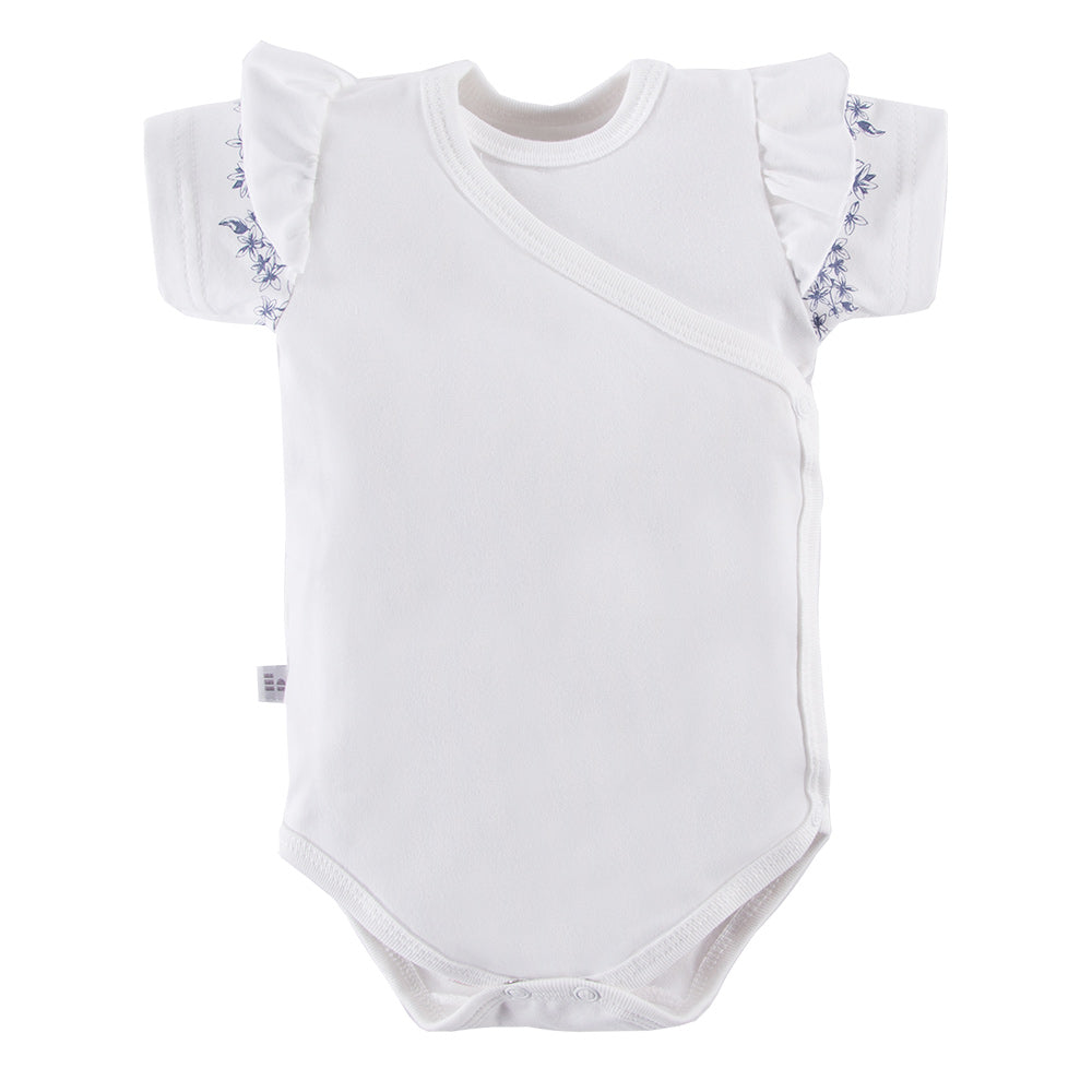 Body cu maneca scurta si volan floral, EEVI - Botanic, Alb, pentru fetite