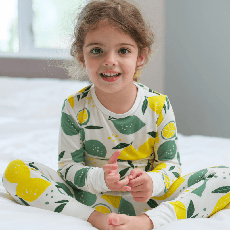 Pijamale 2 piese, material din bambus, ZIPSTER - Lemons, Alb Verde Galben, pentru baieti