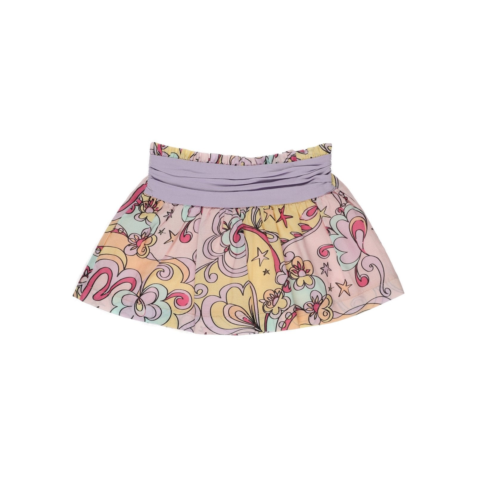 Fusta cu banda mov in talie si imprimeu colorat PANCO - Star Light, Roz, pentru fetite