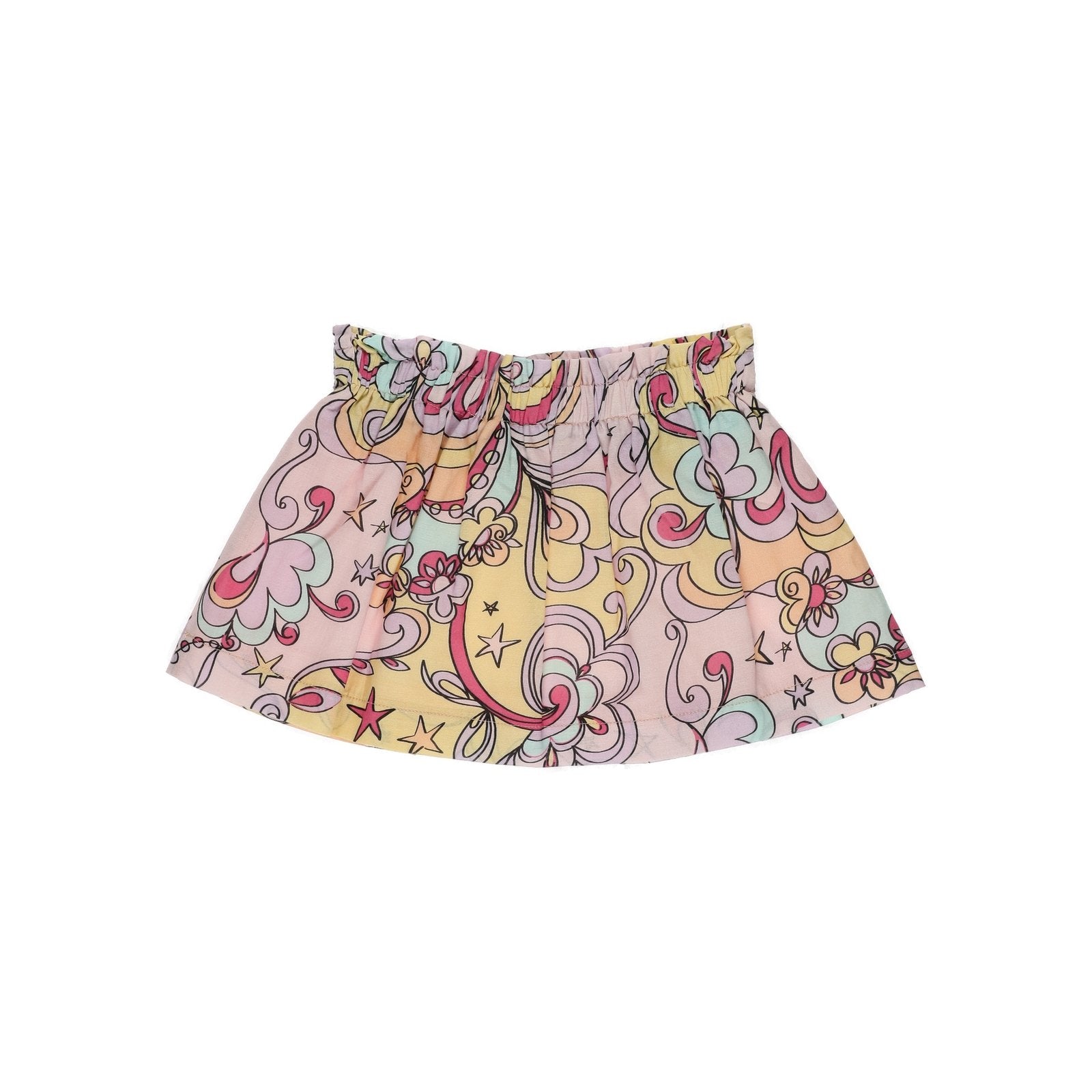 Fusta cu banda mov in talie si imprimeu colorat PANCO - Star Light, Roz, pentru fetite