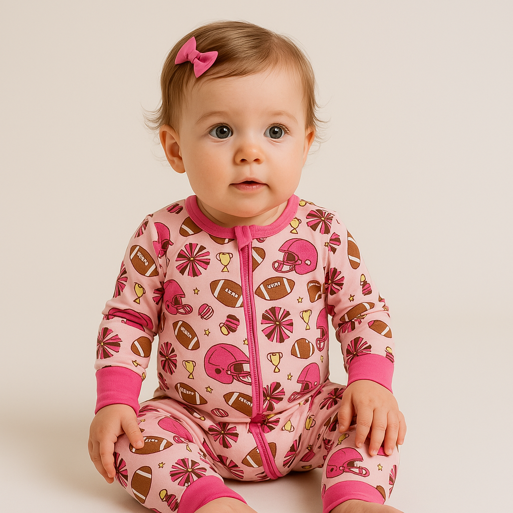 Pijamale lungi din bambus - model slimfit, Pink Sports, Roz Fucsia, pentru fetite